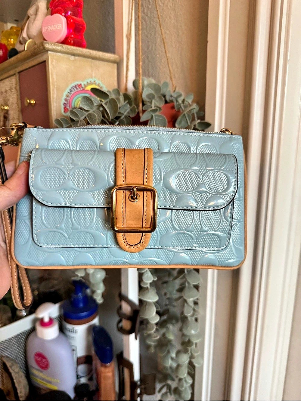 Coach Ashton Wristlet In Signature Leather Blue Wallet/Wristlet
